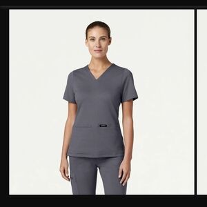 Scrub Set- Jaanuu Women's Gray V-Neck Short Sleeve Top anf Jogger Pants